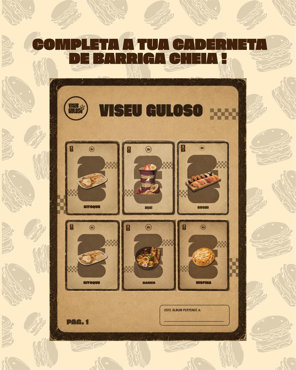 Capa da caderneta de cromos Viseu Guloso, com seis pratos colecionáveis